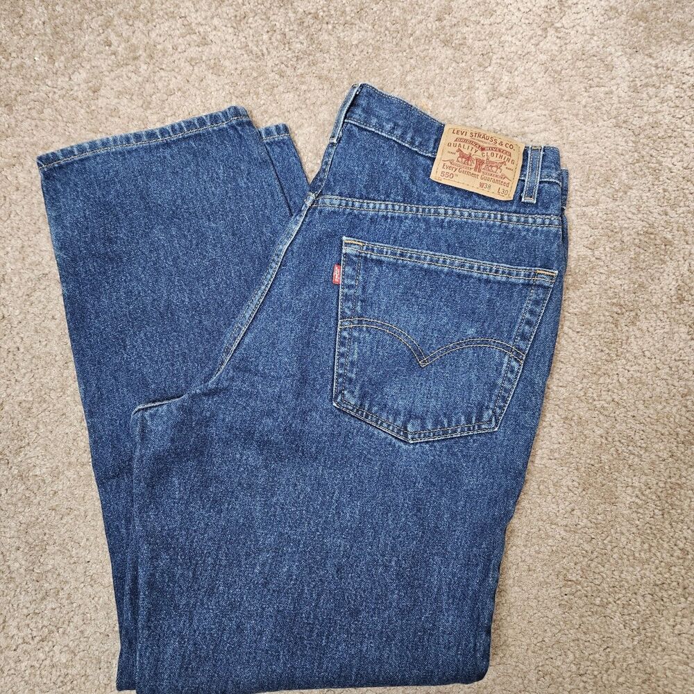 Vntg Levis 550 Men 38x30 Blue Jeans Relaxed Fit Tapered Denim Zip Fly Dark Wash